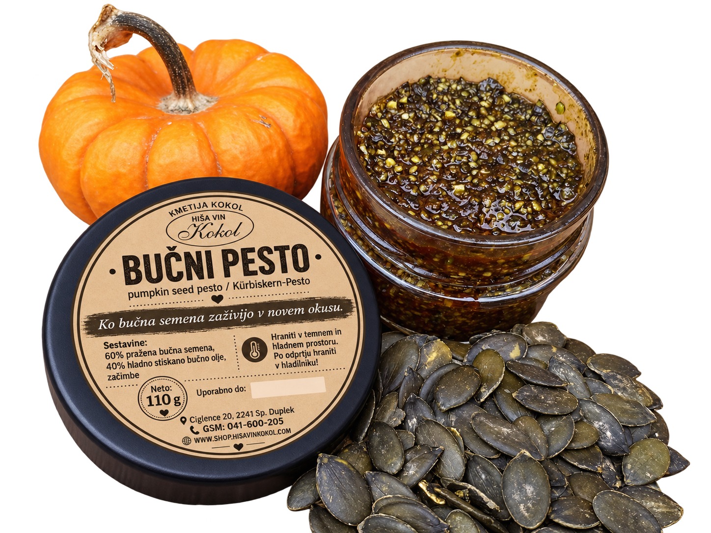 hiša vin kokol_Bučni pesto_hladno stiskano olje-bučna semena hiša vin kokol_Bučni pesto_hladno stiskano olje-bučna semena